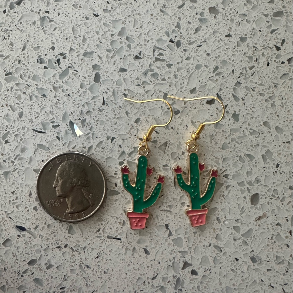Cactus Dangle Earrings with Gold Hooks